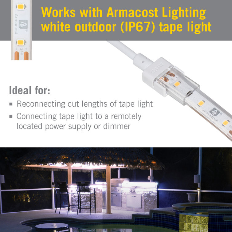 2 Pin White LED Strip Light IP67 Outdoor 12 in Connector, 2 Pack