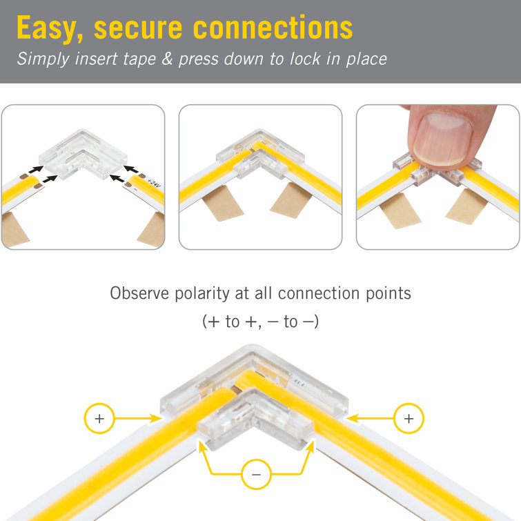 2-Pin Clear LED Strip Light Corner Connectors (4-Pack)