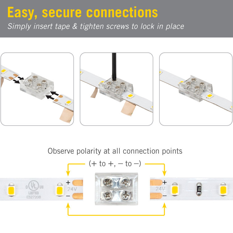 Clear 2-Pin LED Strip Light Screw Splice Connectors (6-Pack)