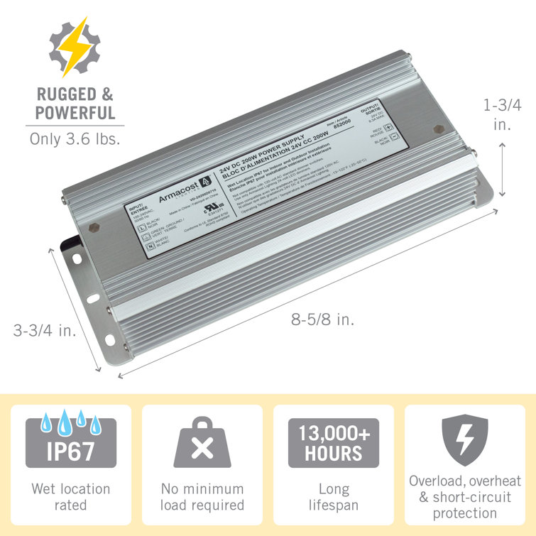 200W Silver Indoor/Outdoor LED Power Supply Transformer