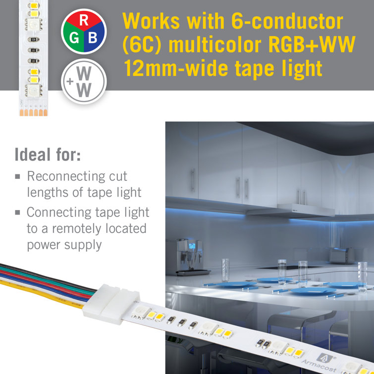 48" Yellow RGB+WW LED Strip Light Connectors (3-Pack)