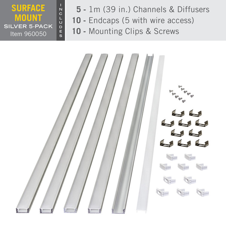 Silver Aluminum LED Tape Light Mounting Channel with Diffuser