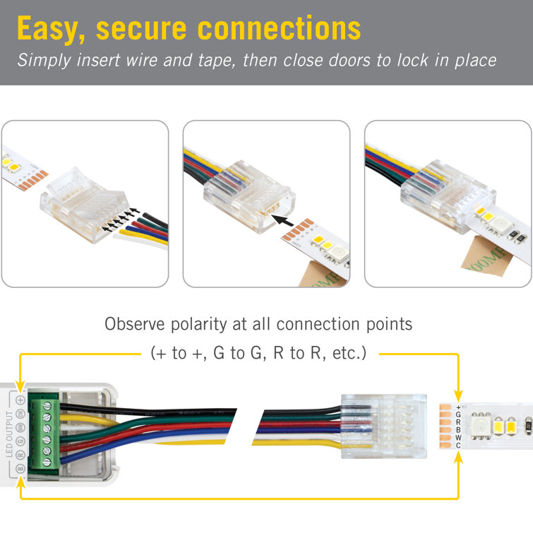 Clear 6-Pin RGB+WW LED Strip Light Connectors (6-Pack)