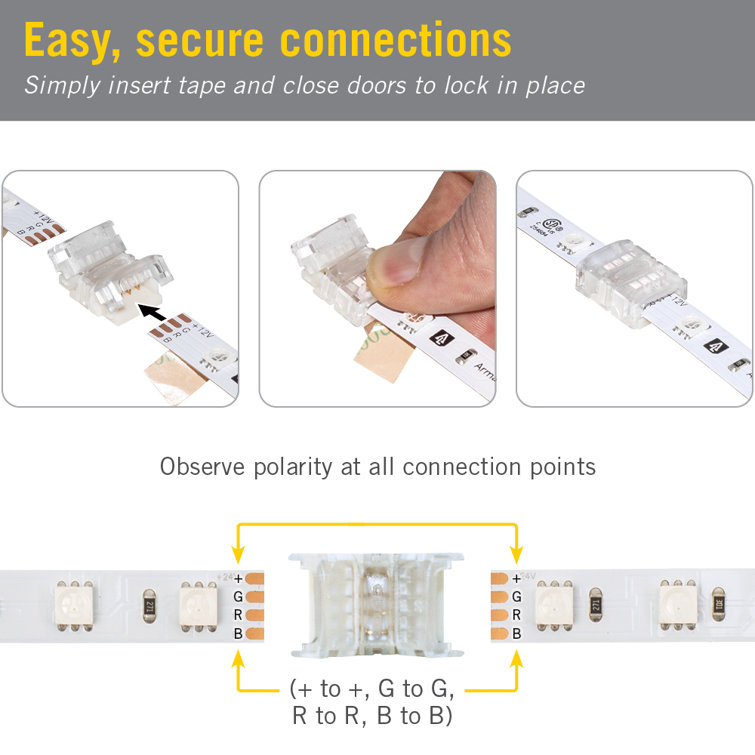 Clear 4 Pin RGB LED Tape Light Splice Connectors