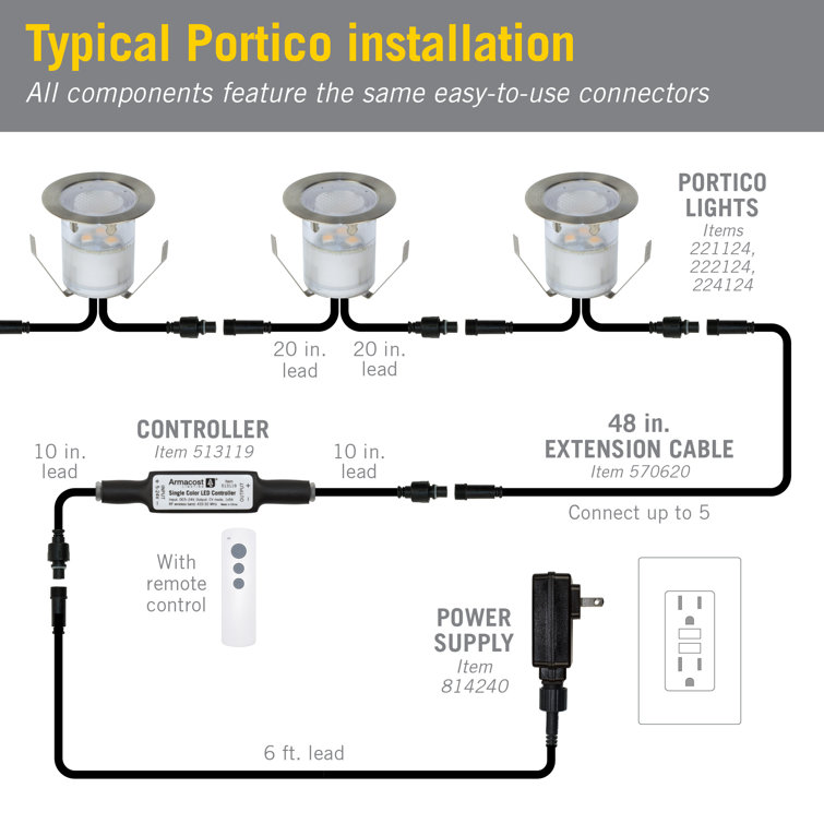 Portico Outdoor LED 48 inch Waterproof Extension Cable