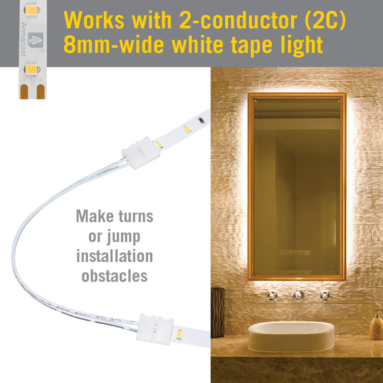 White 2-Pin Snap LED Strip Light Connectors, 6 Pack