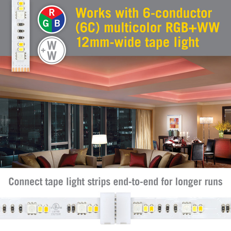 White Plastic 6 Pin RGB+WW LED Strip Light Tape Splice Connectors