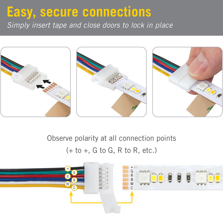 48" Yellow RGB+WW LED Strip Light Connectors (3-Pack)