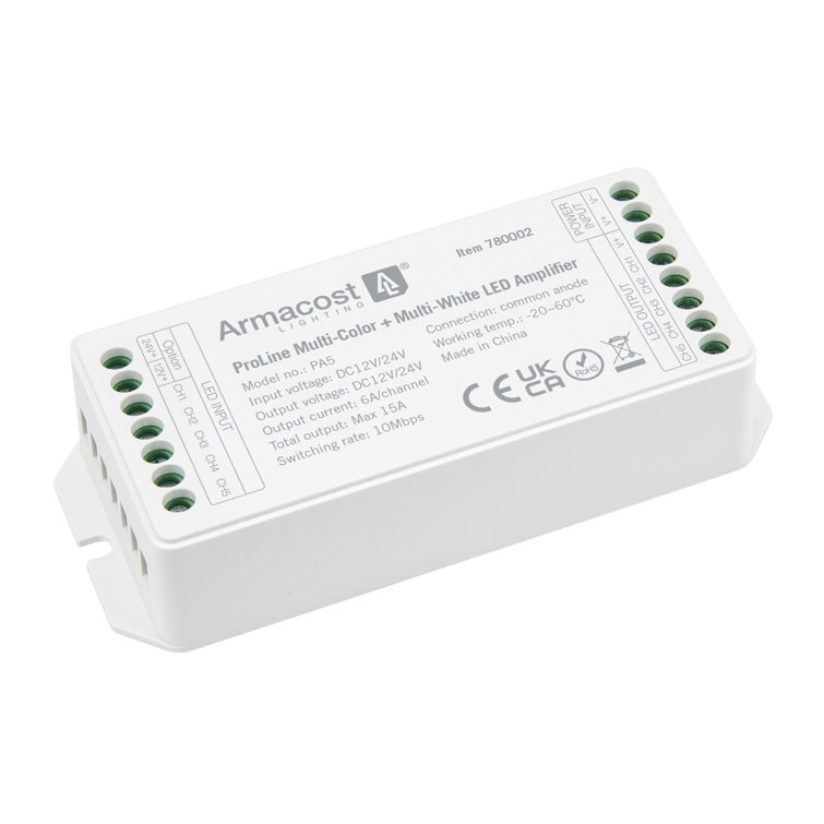Compact Multicolor RGB+WW LED Amplifier for Strip Lights