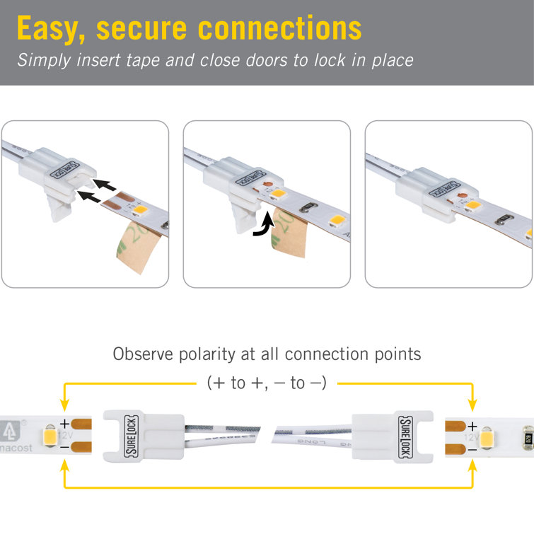 SureLock White LED Strip Light Wire Lead Connector, 5 Pack