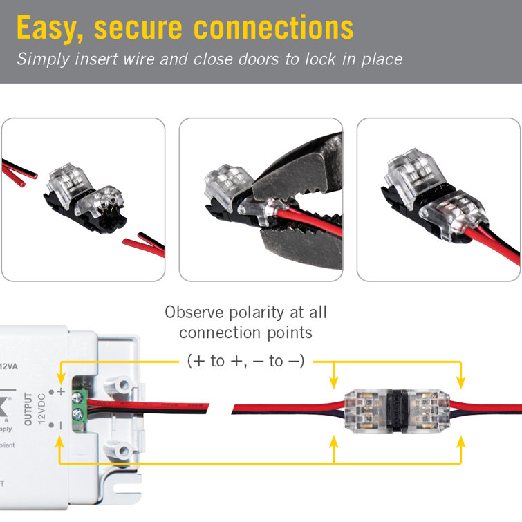 Clear and Black LED Tape Light Wire Connectors