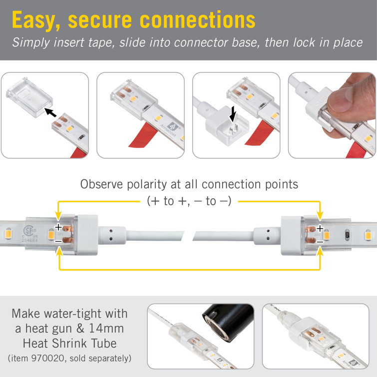 White Outdoor Electric LED Tape Light Connectors, 2 Pack