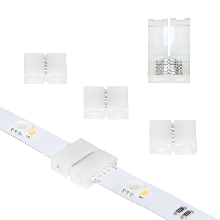 White 5 Pin RGB+W LED Strip Light Connectors, 5 Pack