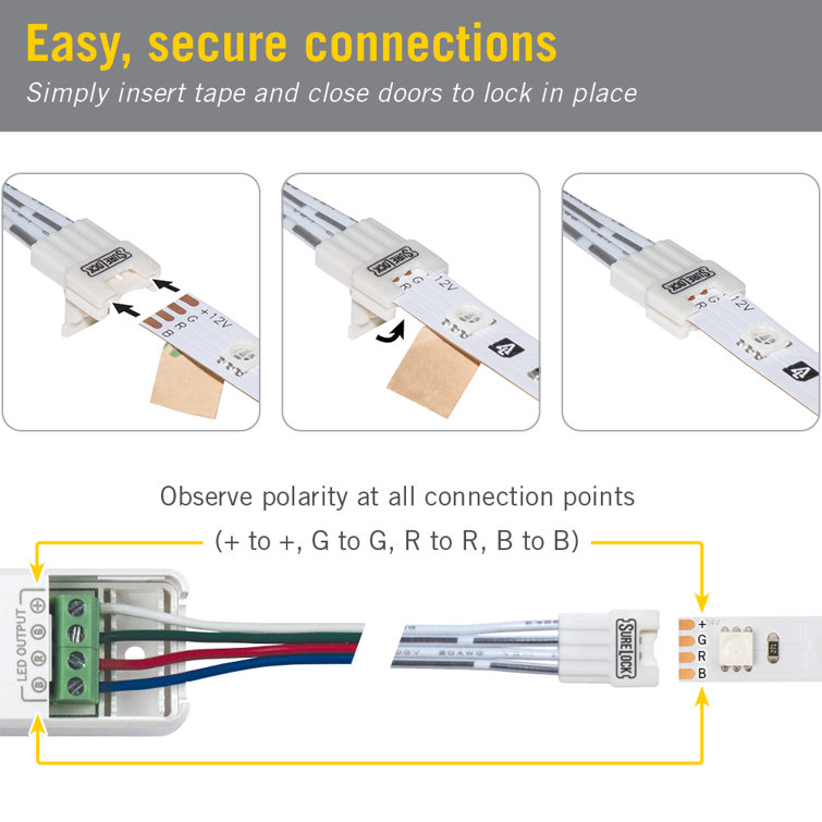 48-inch White RGB LED Tape to Wire Connector Pack