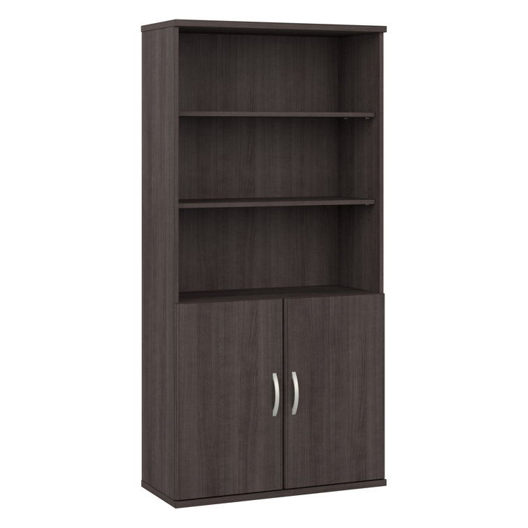 Storm Gray Contemporary 5-Shelf Bookcase with Adjustable Shelves and Doors