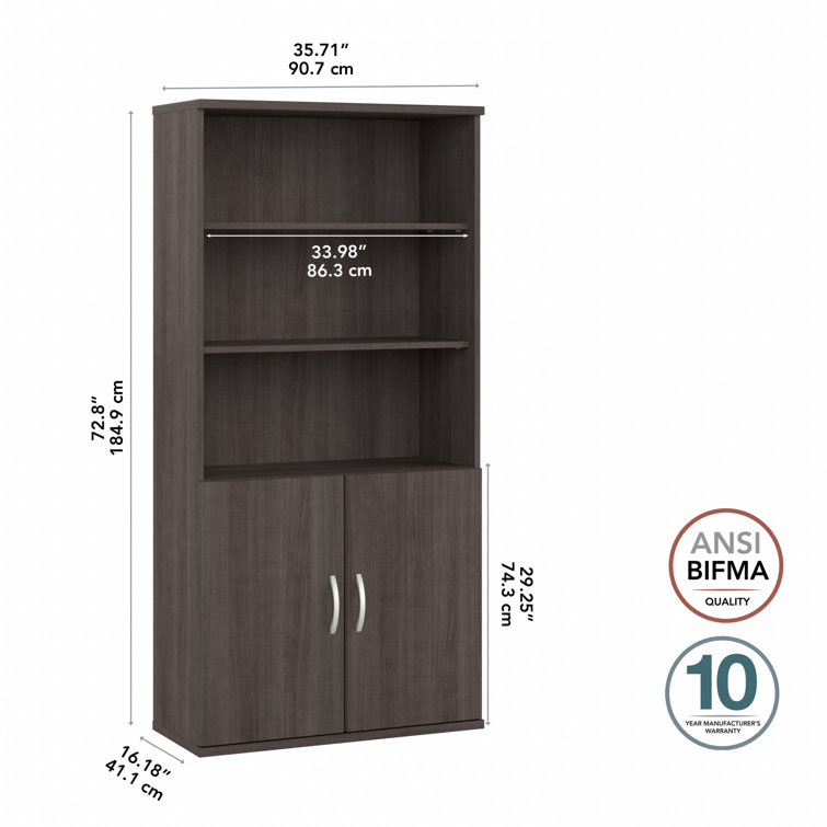 Storm Gray Contemporary 5-Shelf Bookcase with Adjustable Shelves and Doors