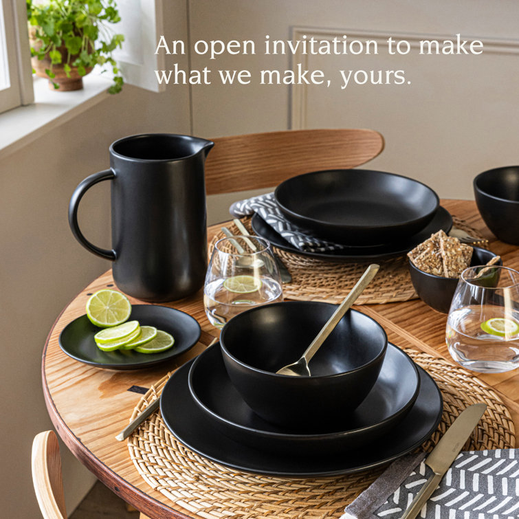 Black Ceramic 12-Piece Round Dinnerware Set, Service for 4
