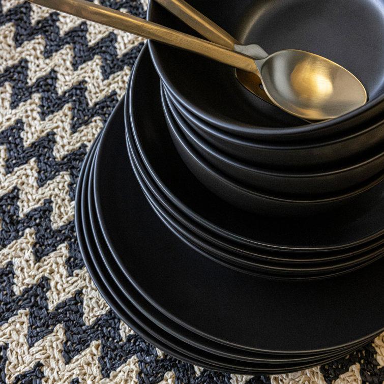 Black Ceramic 12-Piece Round Dinnerware Set, Service for 4