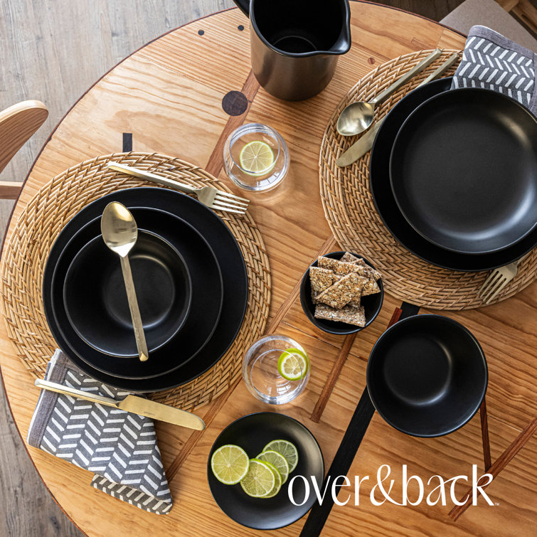 Black Ceramic 12-Piece Round Dinnerware Set, Service for 4