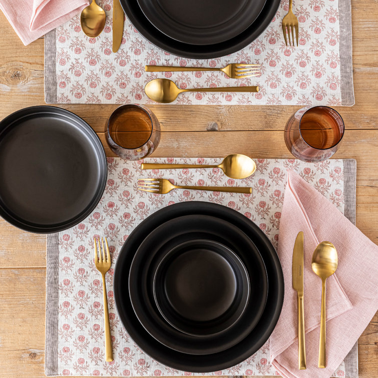 Black Ceramic 16-Piece Semi-Matte Dinnerware Set, Service for 4