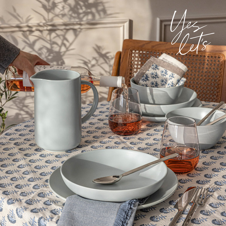 Fog Blue Ceramic 12-Piece Rectangular Dinnerware Set, Service for 4