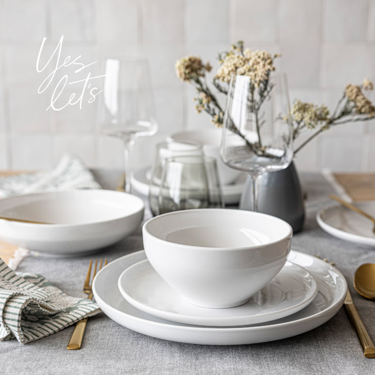Glossy White 16-Piece Porcelain Dinnerware Set for 4