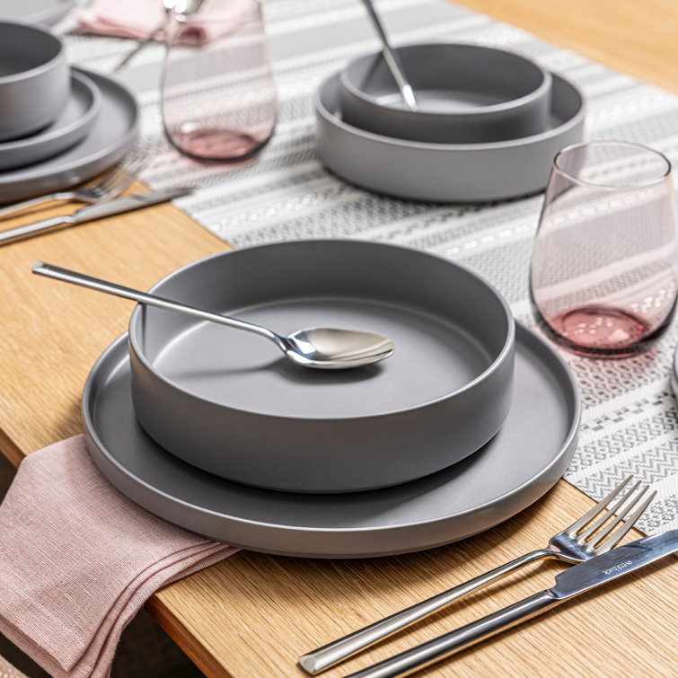 Charcoal Ceramic 16-Piece Stackable Dinnerware Set