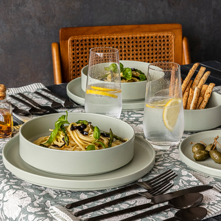 Sage Green Ceramic 16-Piece Dinnerware Set for Four