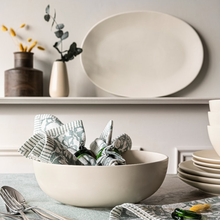 Ivory Matte Ceramic Oval Serving Platter