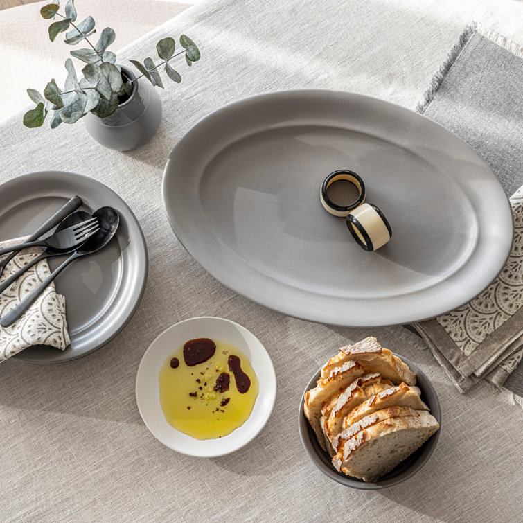 Gray Ceramic Oval Serving Platter with Glossy Finish