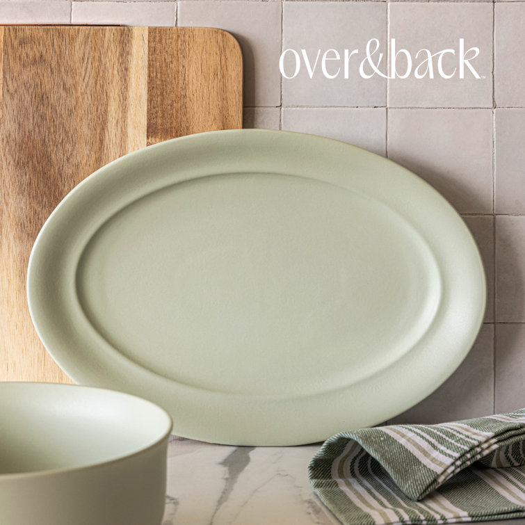 Green Ceramic Oval Serving Platter - 11''