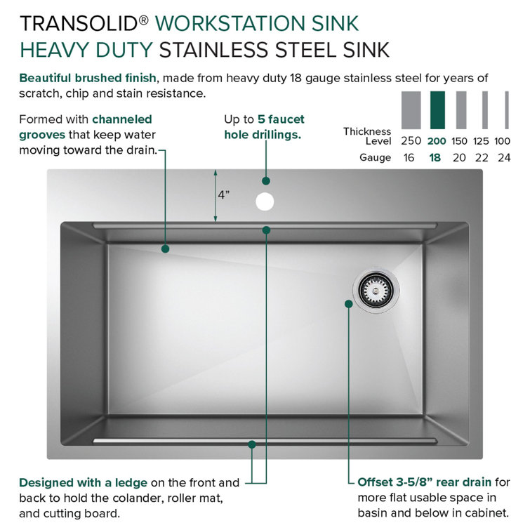 33-Inch Brushed Stainless Steel Kitchen Workstation Sink