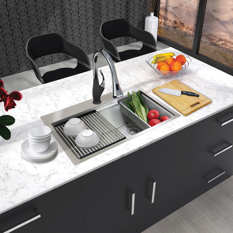 33-Inch Brushed Stainless Steel Kitchen Workstation Sink