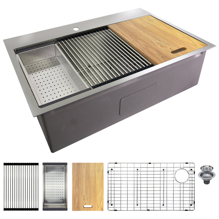 33-Inch Brushed Stainless Steel Kitchen Workstation Sink
