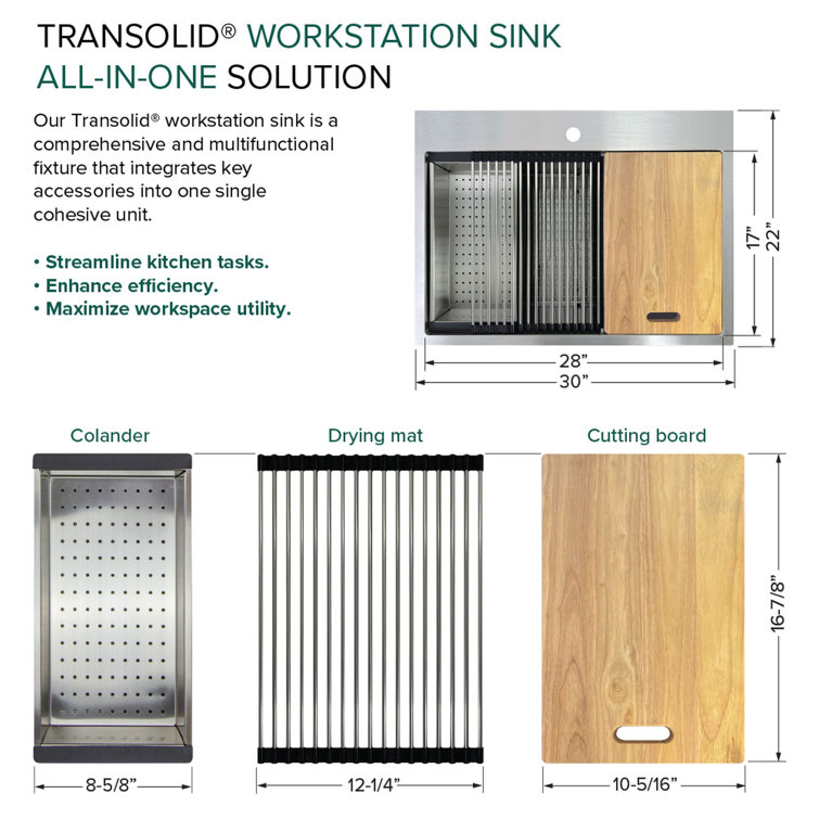 30-Inch Stainless Steel Drop-In Kitchen Workstation Sink