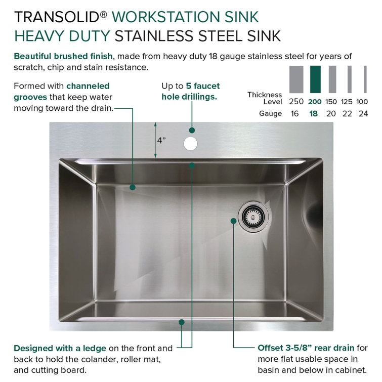 30-Inch Stainless Steel Drop-In Kitchen Workstation Sink