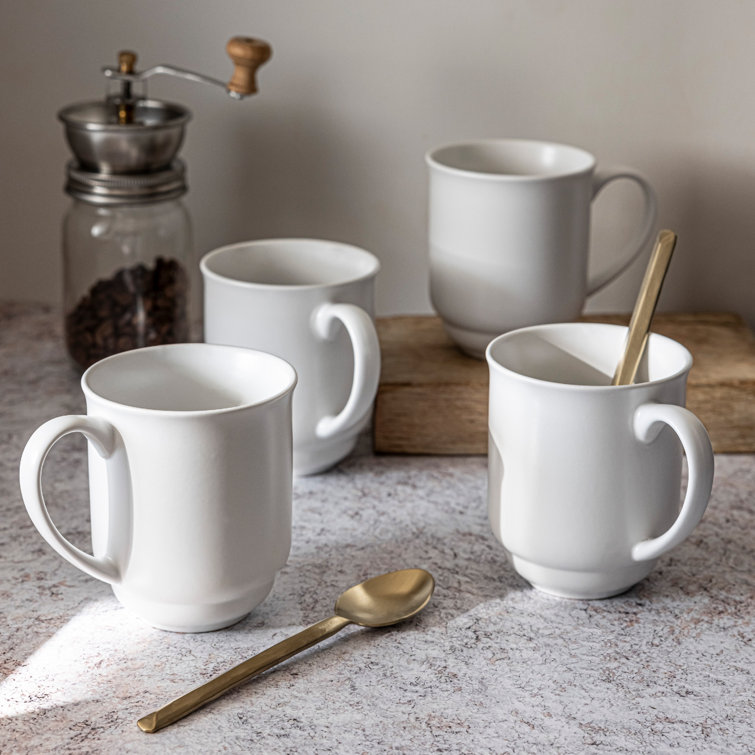 White Round Ceramic 16oz Microwave Safe Mugs, Set of 4