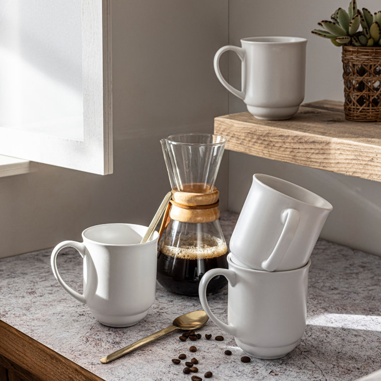 White Round Ceramic 16oz Microwave Safe Mugs, Set of 4