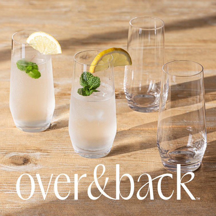 Clear Tall Stemless Mouth-Blown Glassware Set of 4