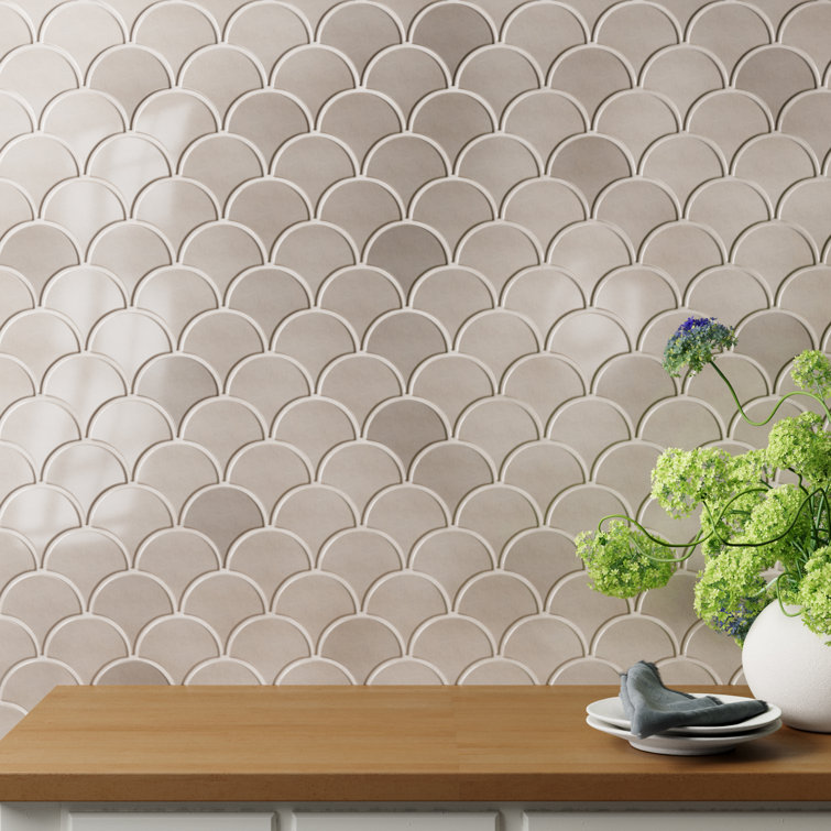 Tidewater Gray Polished Ceramic Fish Scale Wall Tile