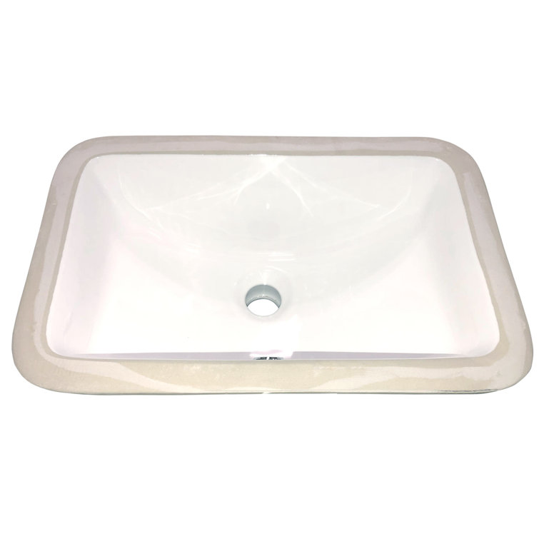 White Ceramic Rectangular Undermount Bathroom Sink