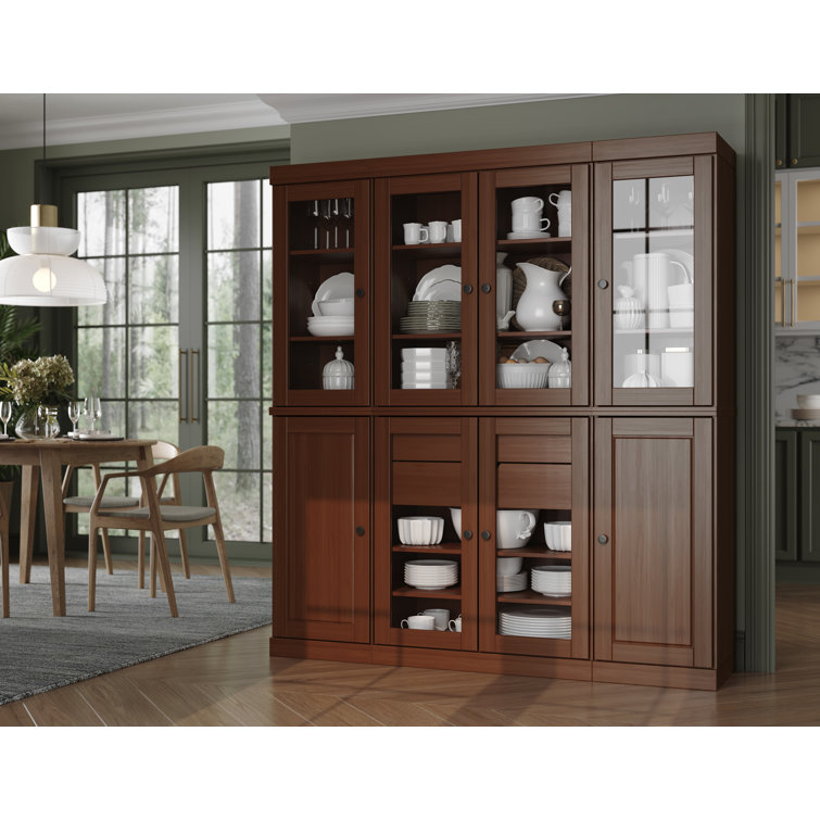 Mocha Solid Wood Raised Panel Kitchen Pantry Cabinet with Clear Glass Doors
