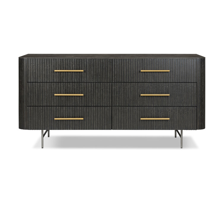 Toriano Black Oak 6-Drawer Double Dresser with Gold Handles