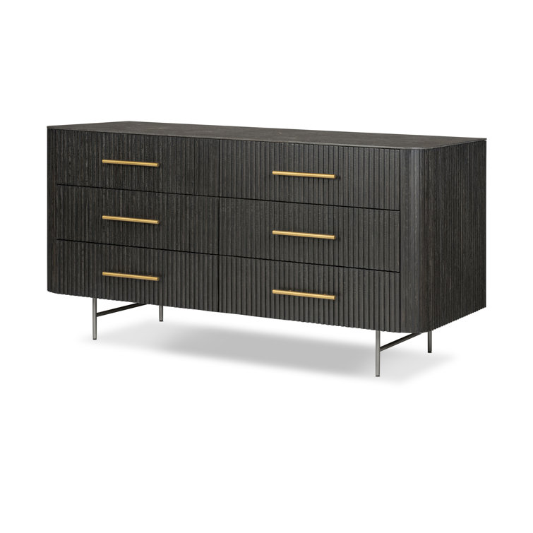Toriano Black Oak 6-Drawer Double Dresser with Gold Handles