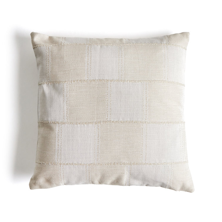 Cream Plaid Reversible Square Throw Pillow