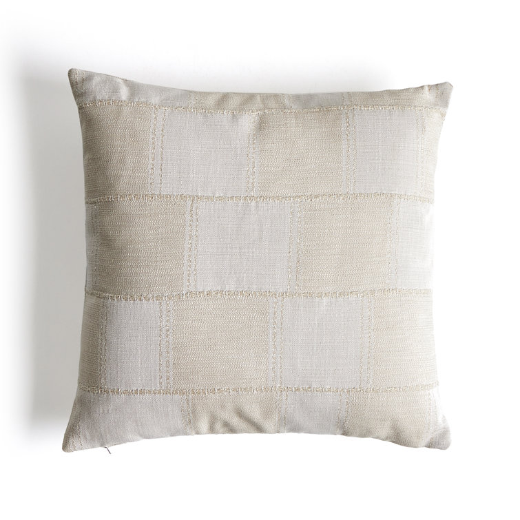 Cream Plaid Reversible Square Throw Pillow