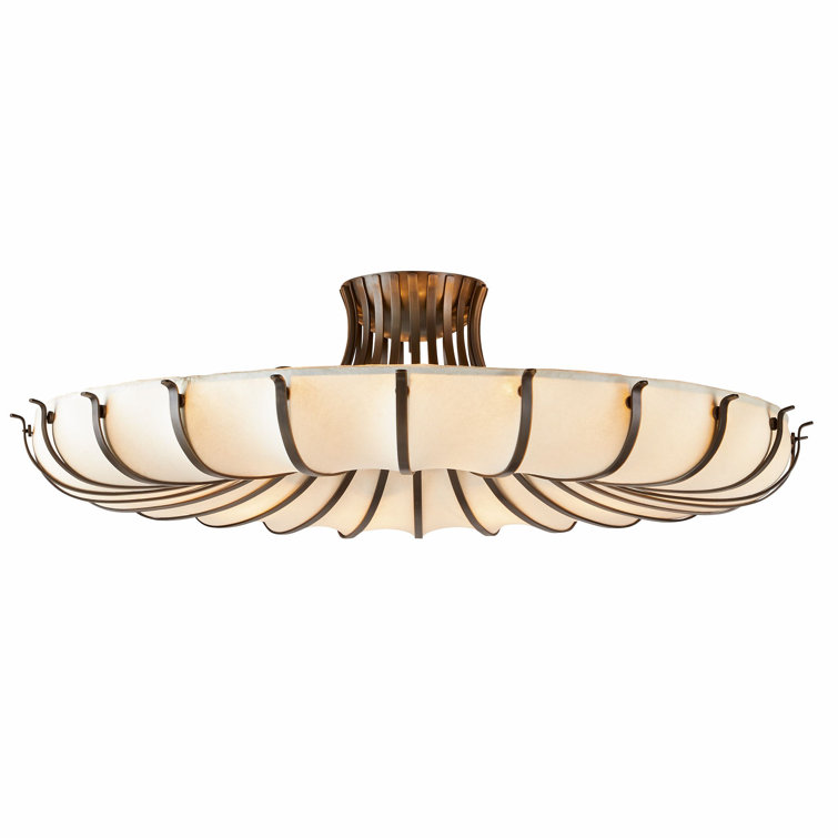 English Bronze and Ivory Steel Flush Mount Light Fixture