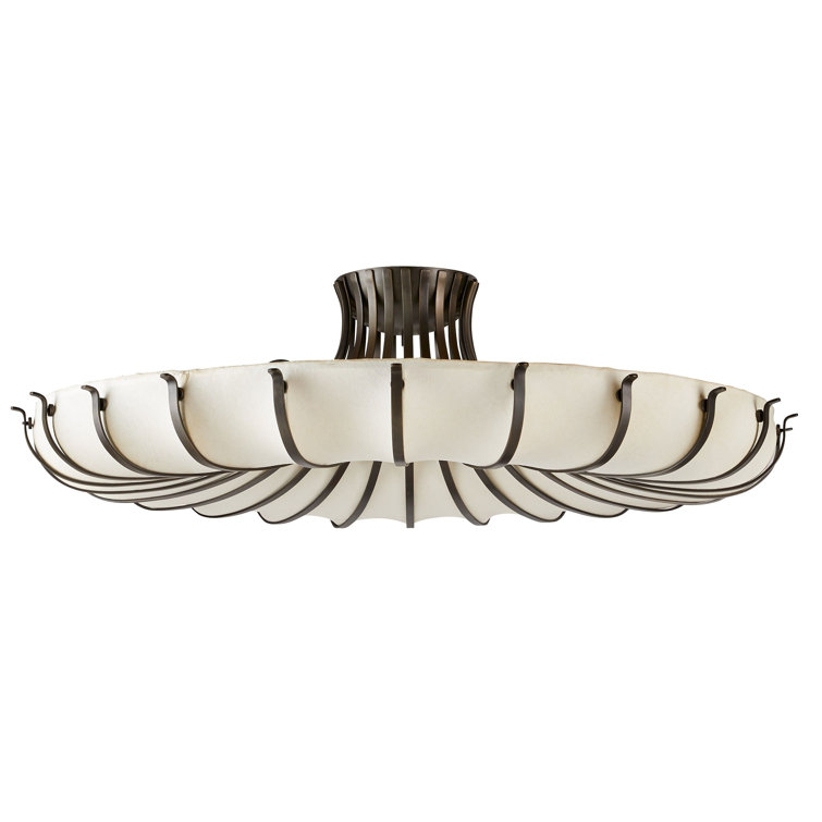 English Bronze and Ivory Steel Flush Mount Light Fixture