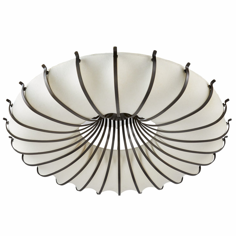 English Bronze and Ivory Steel Flush Mount Light Fixture