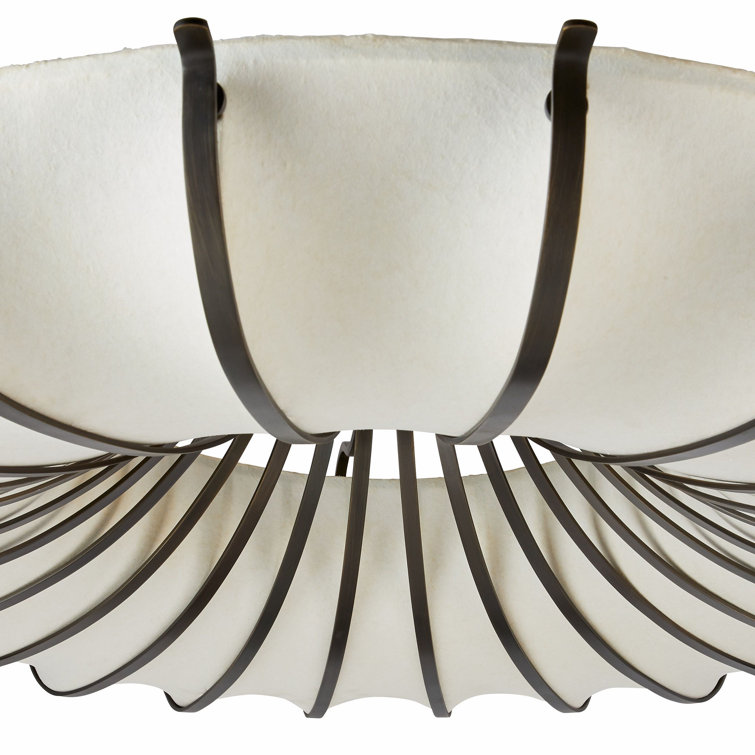 English Bronze and Ivory Steel Flush Mount Light Fixture